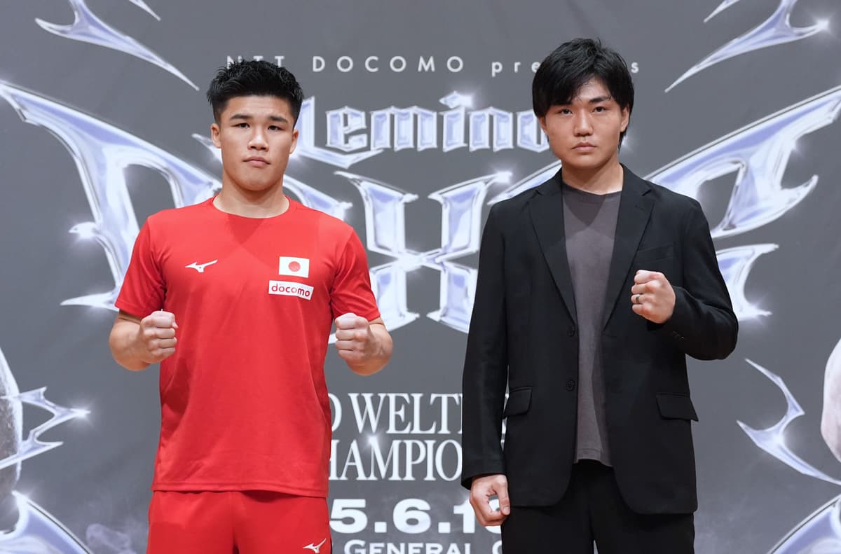 Sora Tanaka and Takeru Kobata at the press conference ahead of their bout in Tokyo