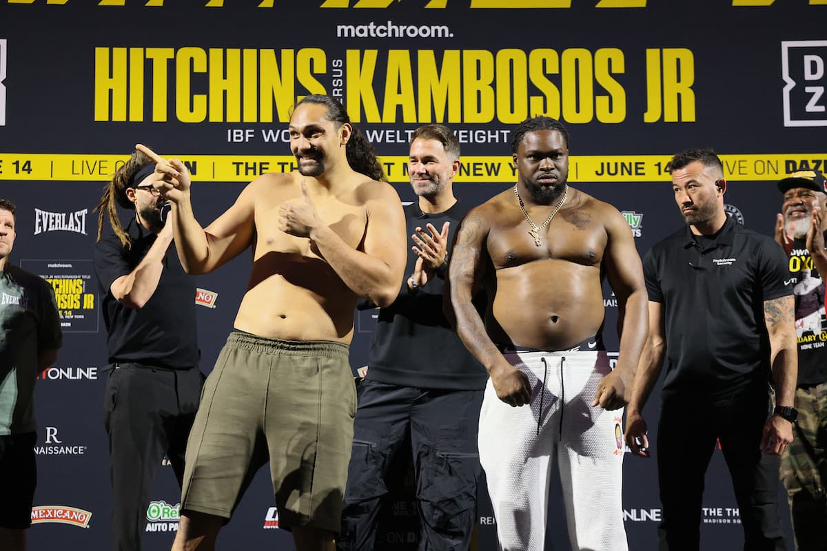 Teremoana Jnr and Aleem Whitfield at the weigh-in ahead of their bout in New York