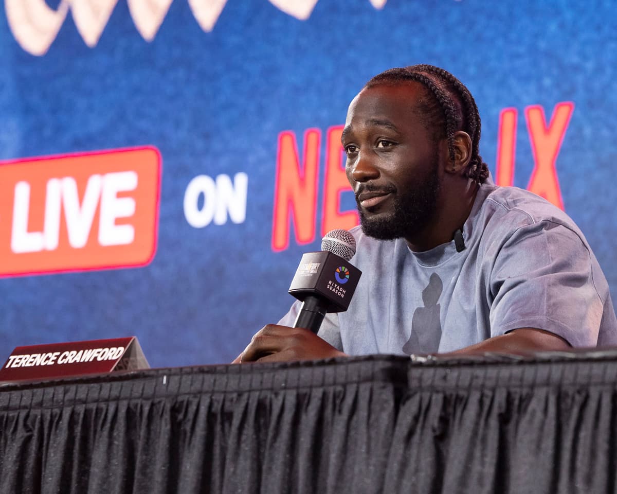 Terence Crawford during the press conference at the 2025 Fanatics Fest NYC ahead of his bout against Canelo Alvarez