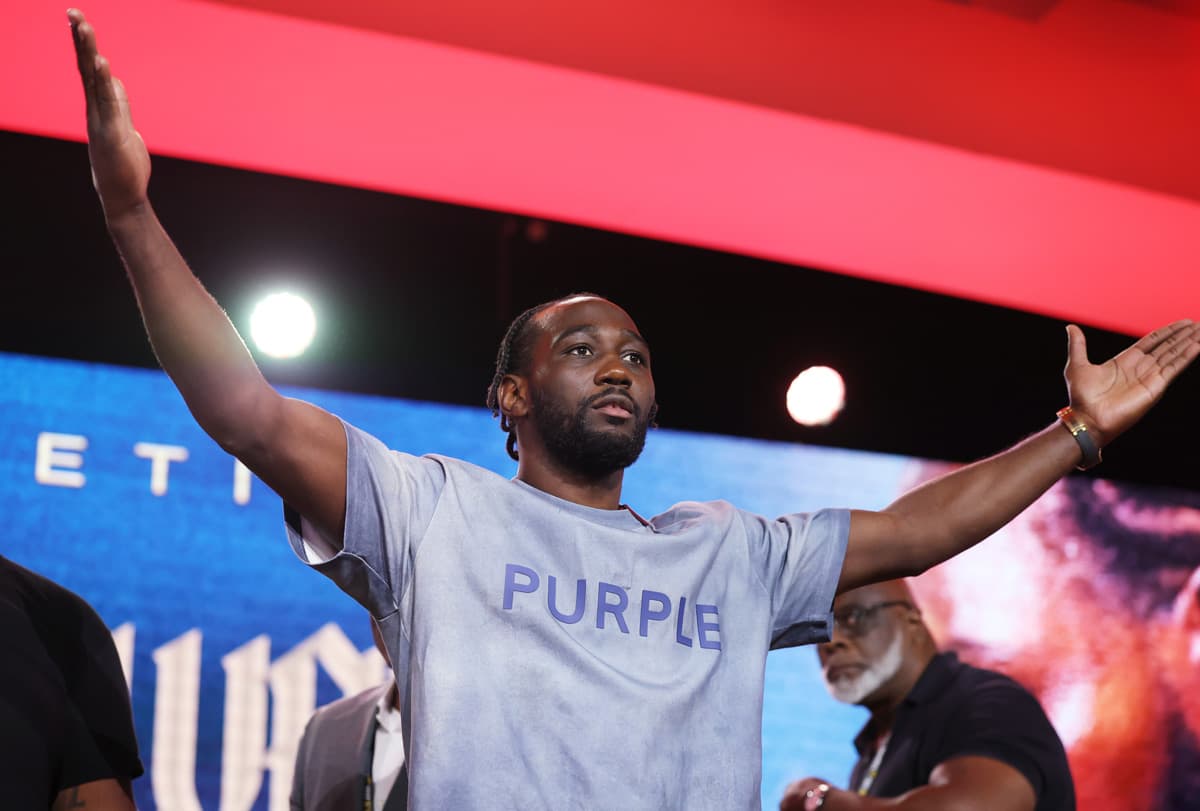 Terence Crawford during the press conference at the 2025 Fanatics Fest NYC ahead of his bout against Canelo Alvarez