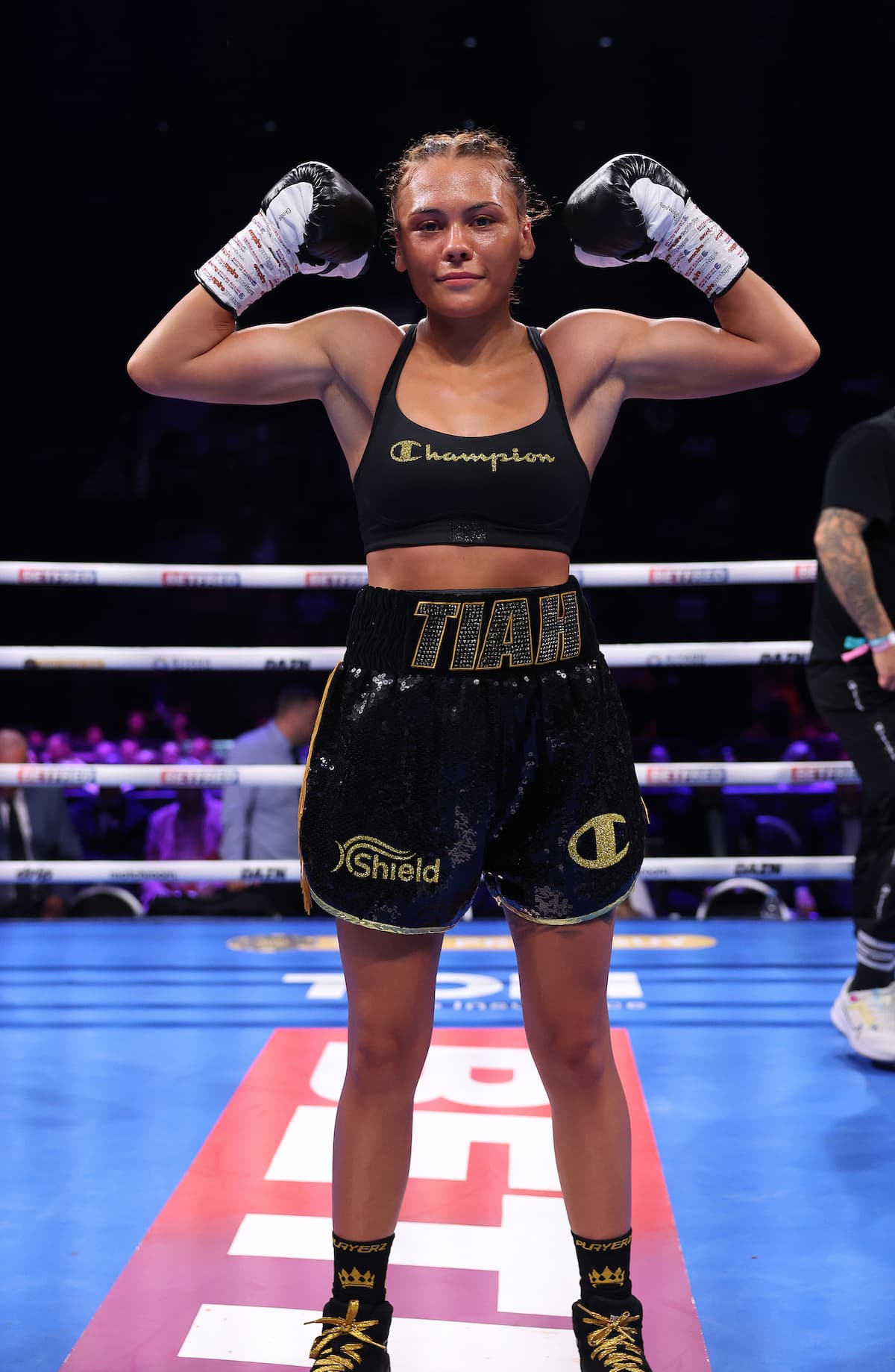 Tiah-Mai Ayton after her victory over Sara Orszagi during their boxing bout in Birmingham, England