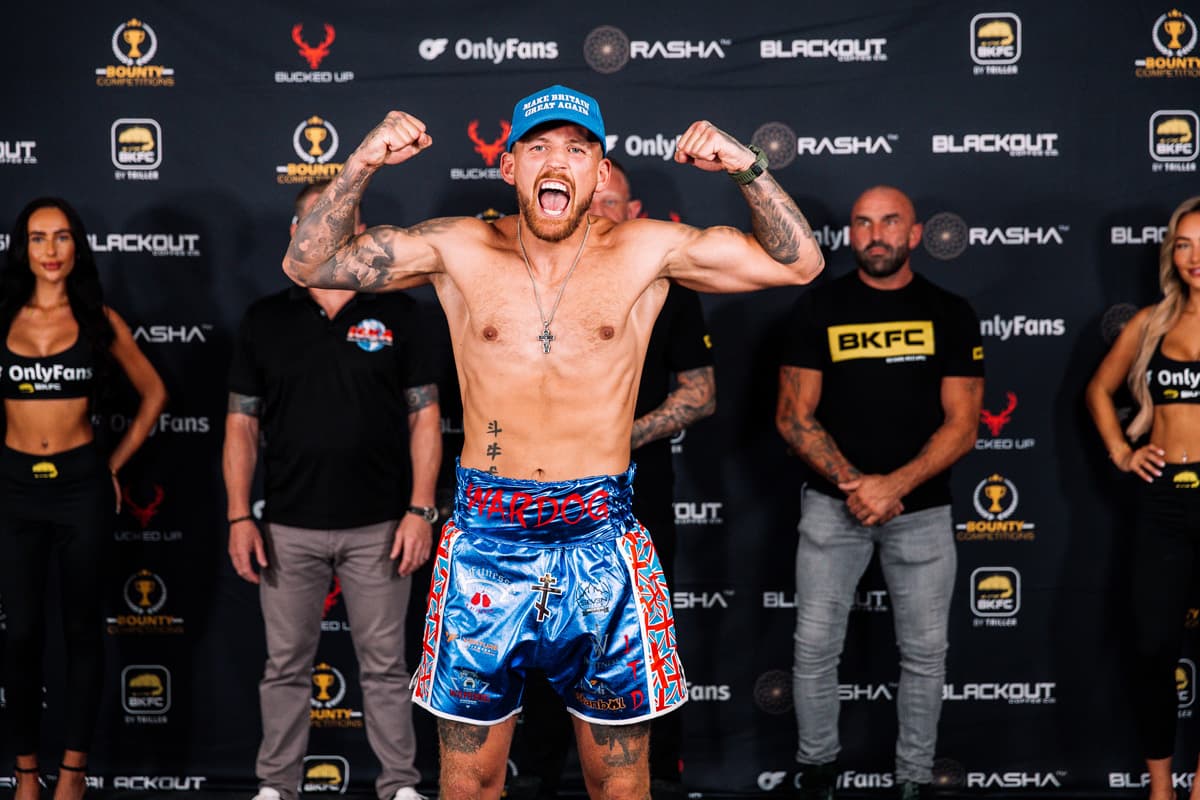 Toby Bindon during the weigh-in ahead of his bout against Jelle Zeegers at BKFC 77 Birmingham
