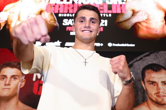 Vito Mielnicki Jr. at the press conference ahead of his bout against Kamil Gardzielik in Newark, New Jersey