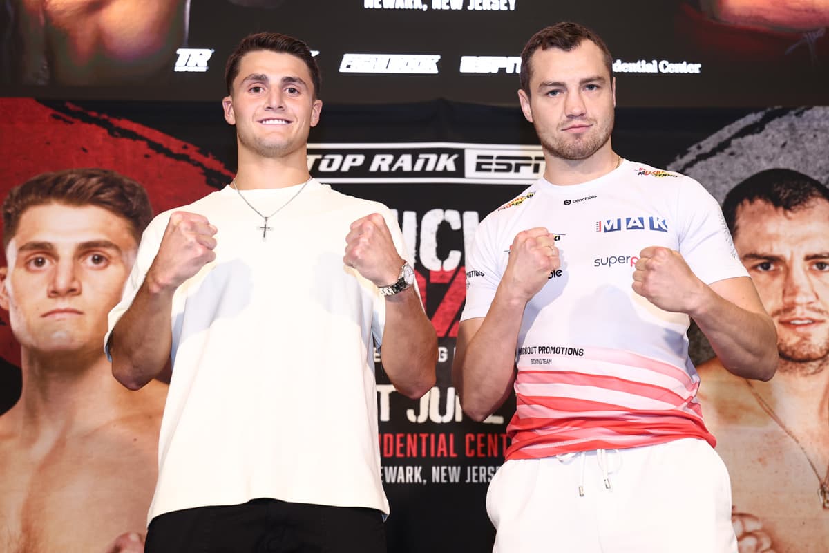 Vito Mielnicki Jr. and Kamil Gardzielik during the press conference ahead of their bout in Newark, New Jersey