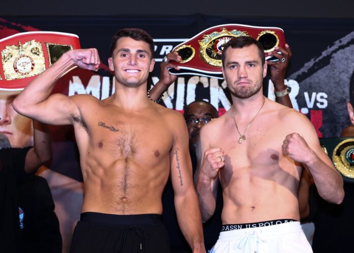 Vito Mielnicki Jr and Kamil Gardzielik at the weigh-in, ahead of their boxing bout in Newark, New Jersey