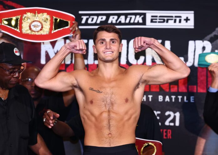 Vito Mielnicki Jr. at the weigh-in ahead of his bout against Kamil Gardzielik in Newark, New Jersey
