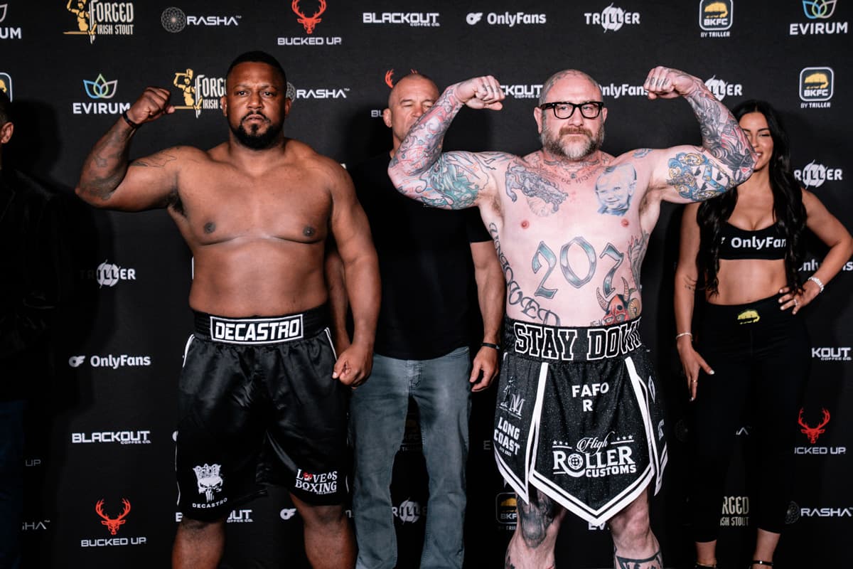 Yorgan De Castro and Josh Watson during the weigh-in ahead of their bare-knuckle boxing bout at BKFC Mohegan Sun