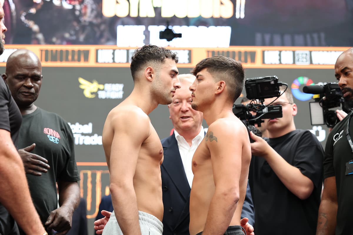 Aadam Hamed and Ezequiel Gregores during the weigh-in ahead of their bout at Wembley Stadium in London
