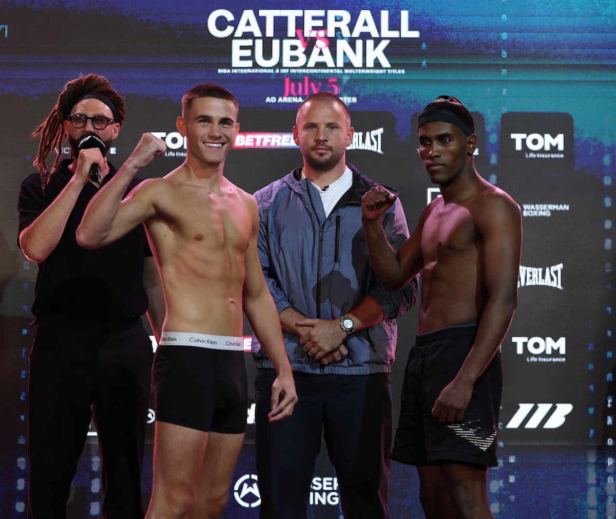 Alfie Middlemiss and Mohammed Wako at the weigh-in ahead of their boxing bout in Manchester