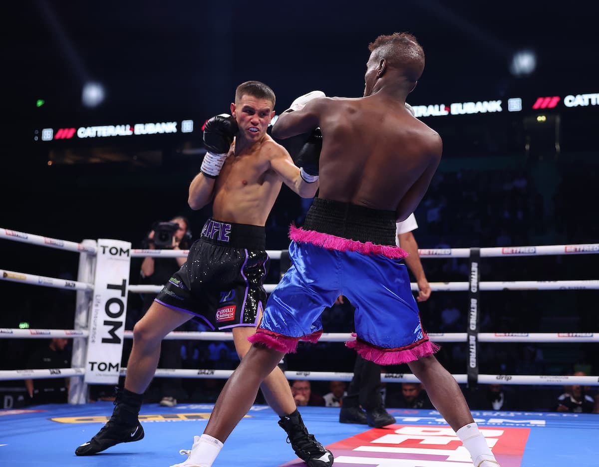 Alfie Middlemiss punches Mohammed Wako during their boxing bout in Manchester