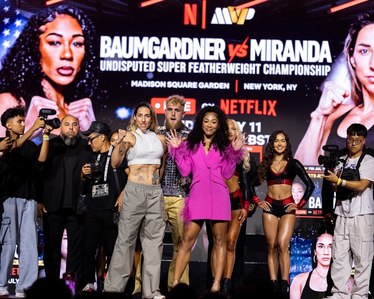 Alycia Baumgardner and Jennifer Miranda during the press conference ahead of her their bout in New York