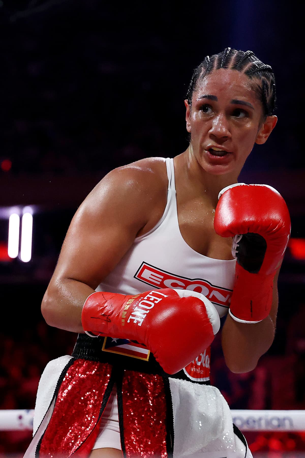 Amanda Serrano during her boxing bout against Katie Taylor at MSG in New York