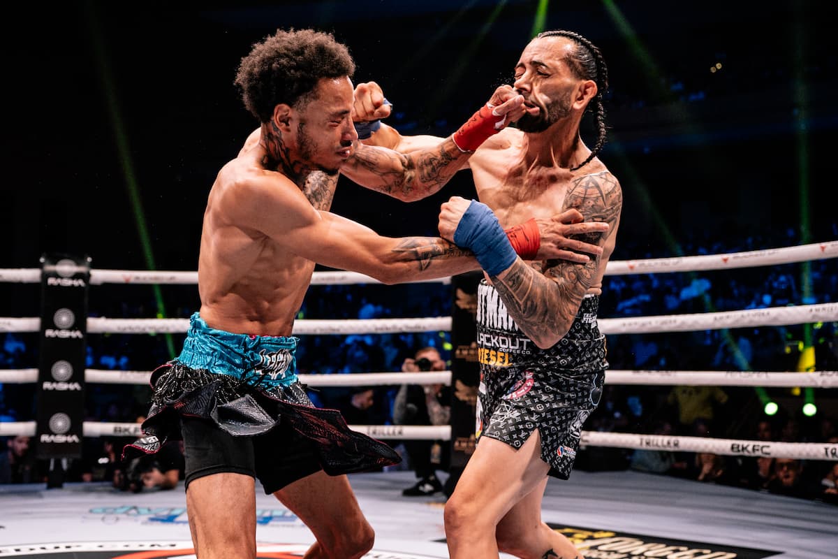 Andrew Strode and Gee Perez during their bout at BKFC 78 Hollywood