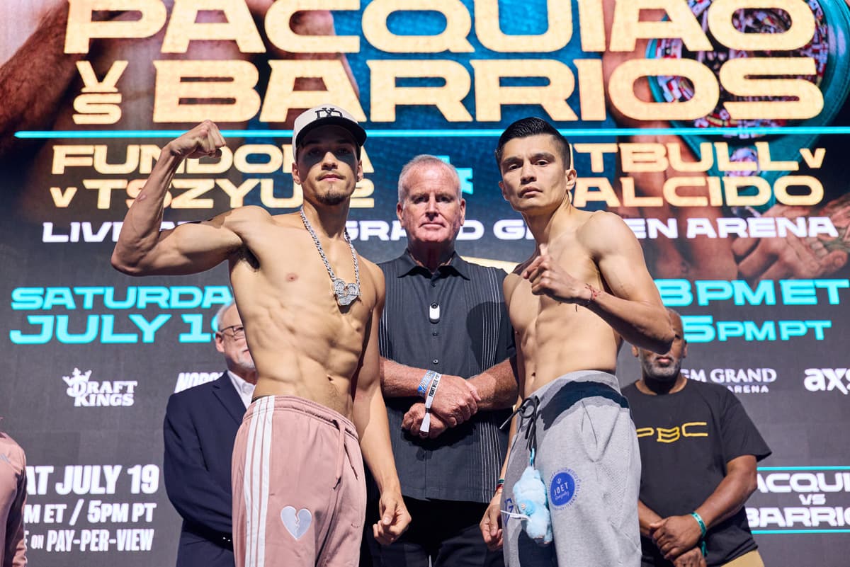 Brandon Figueroa and Joet Gonzalez during the weigh-in ahead of their bout in Las Vegas