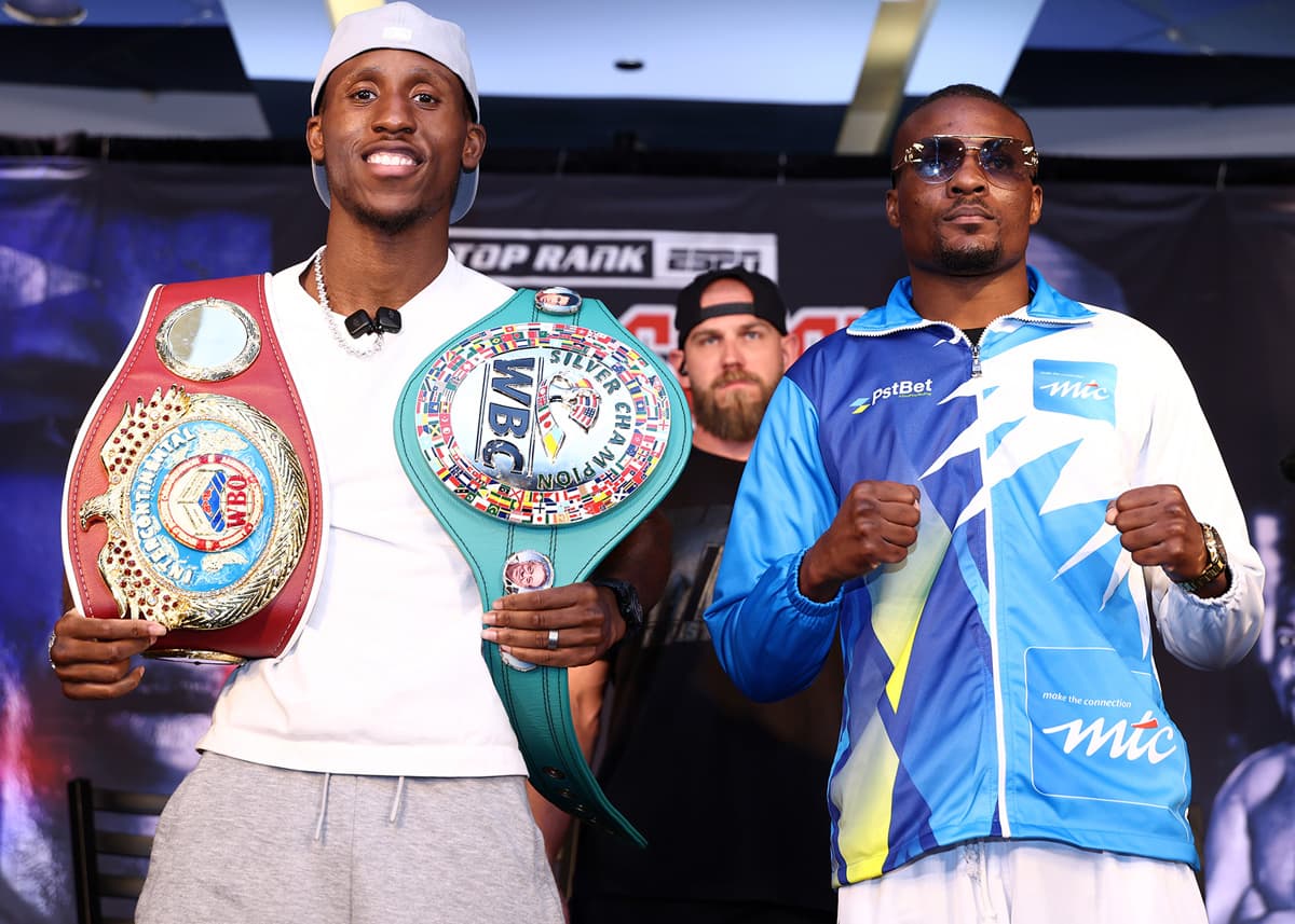 Bruce Carrington and Mateus Heita during the press conference ahead of their bout at The Theater at Madison Square Garden in New York