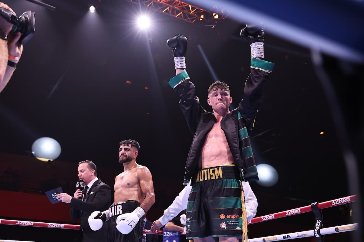 Carl Fail defeats Amir Abubaker during their boxing bout at BIC in Bournemouth, England