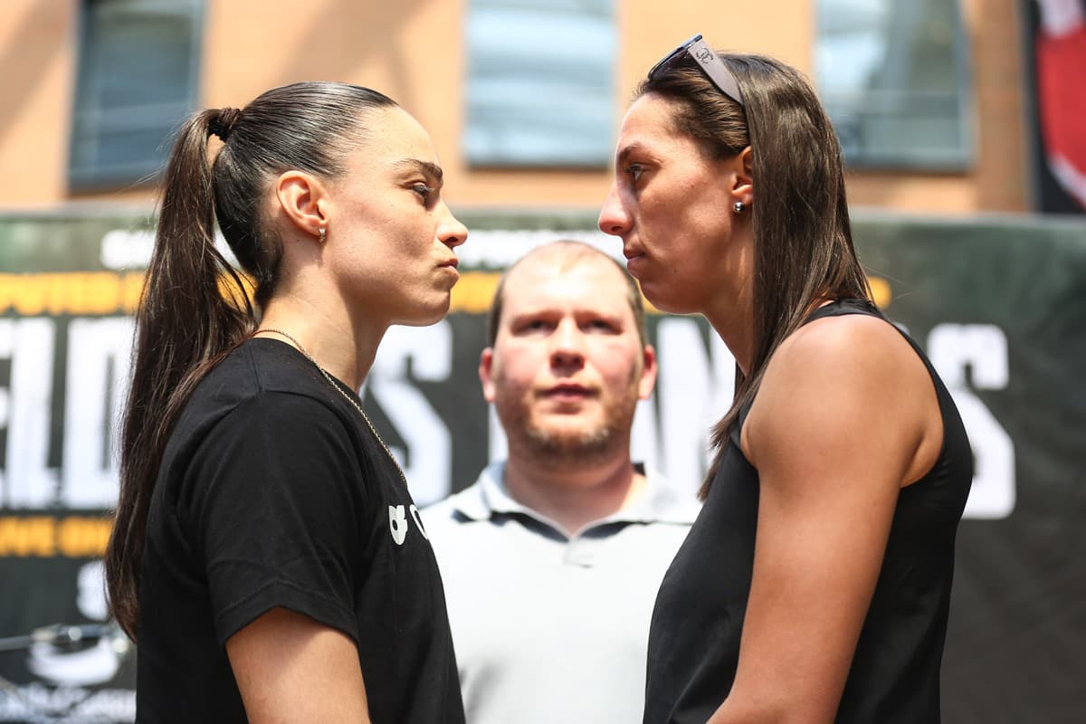 Caroline Veyre and Licia Boudersa during the press conference ahead of their boxing bout in Detroit