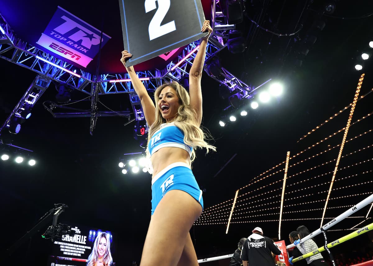 Top Rank ring girl Chanelle Riggan during the Zayas vs Garcia boxing event at The Theater at Madison Square Garden in New York