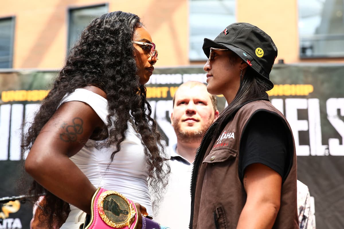 Claressa Shields and Lani Daniels during the press conference ahead of their boxing bout in Detroit