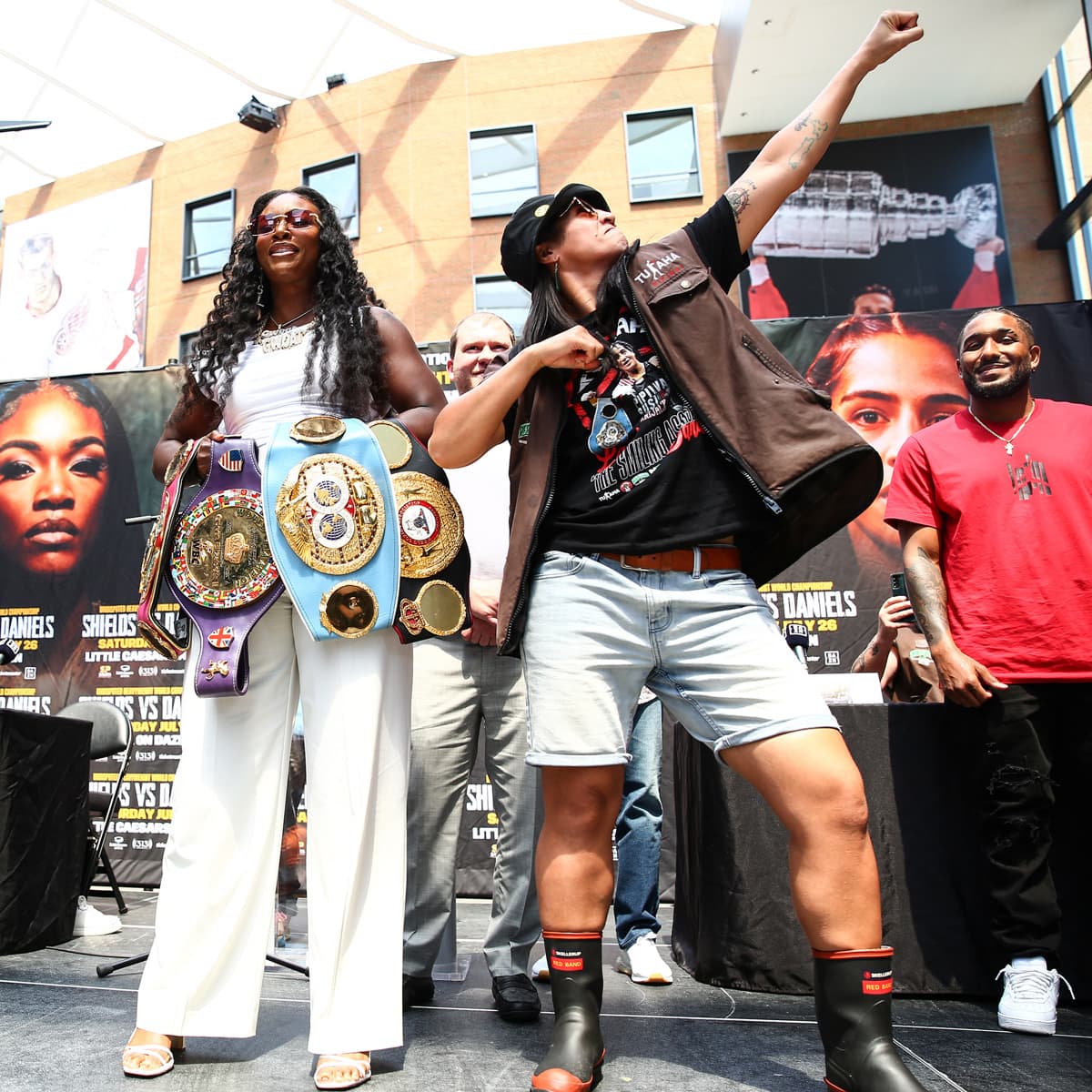 Claressa Shields and Lani Daniels during the press conference ahead of their boxing bout in Detroit