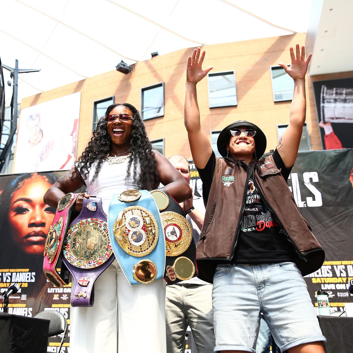 Claressa Shields and Lani Daniels during the press conference ahead of their boxing bout in Detroit