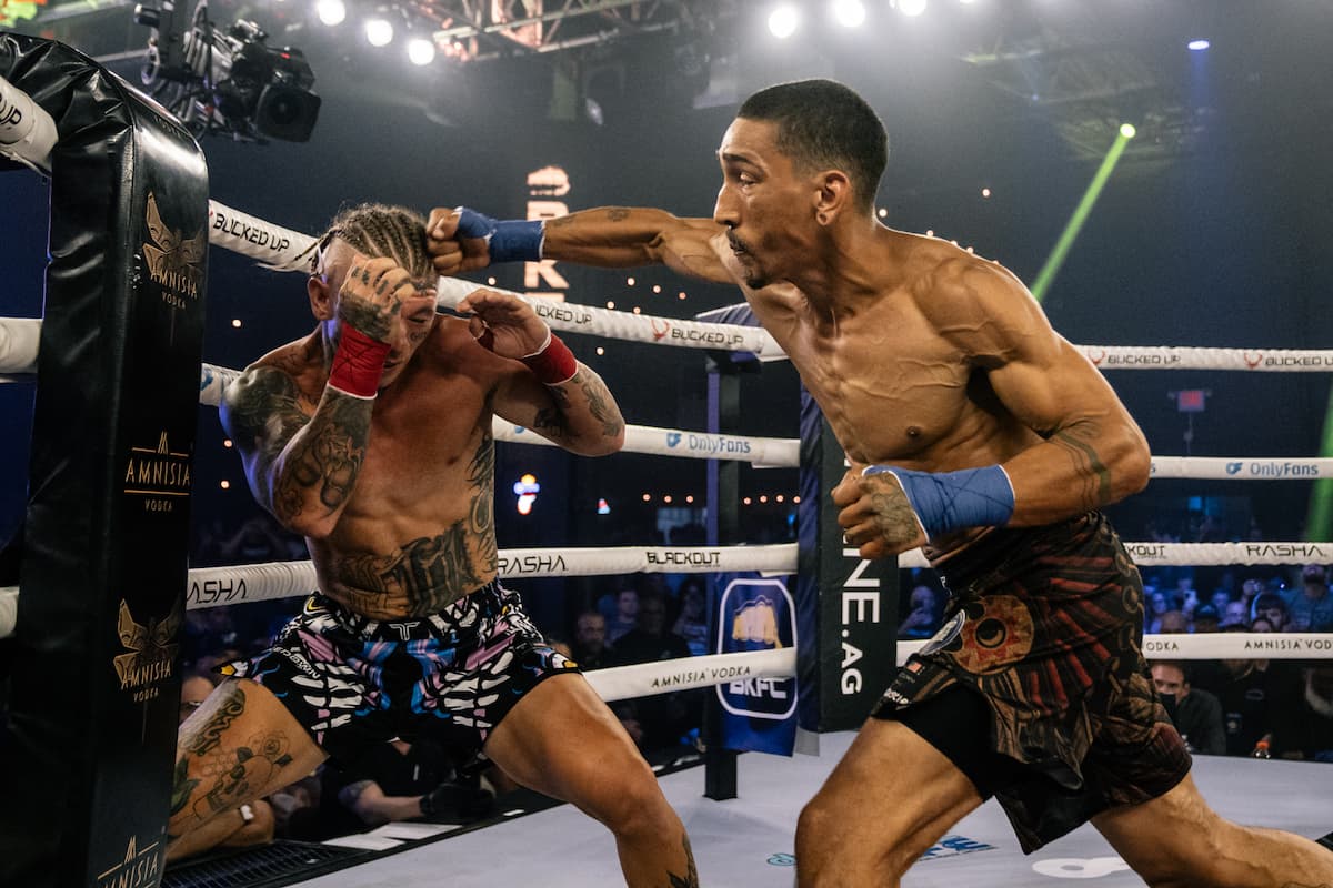 Dalvin Blair punches Jason DiNunzio during their bare-knuckle boxing bout at The 2300 Arena in Philadelphia