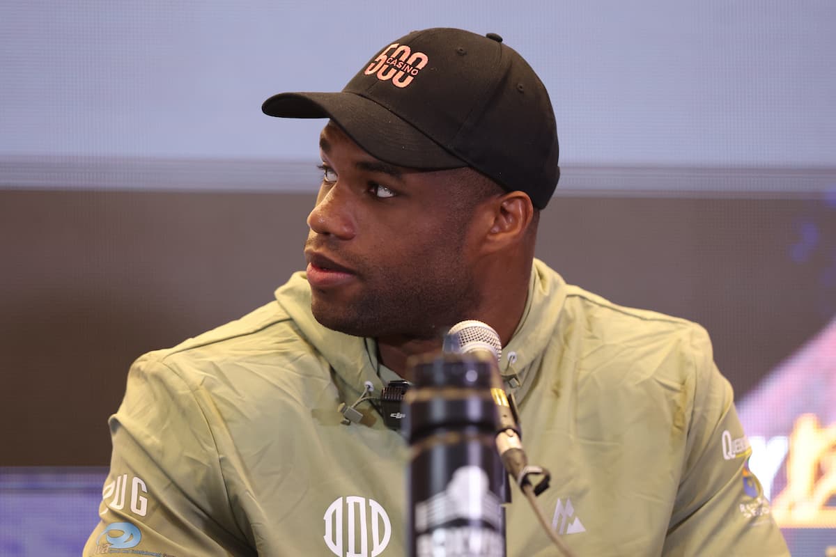 Daniel Dubois during the press conference ahead of his rematch against Oleksandr Usyk at Wembley Stadium in London