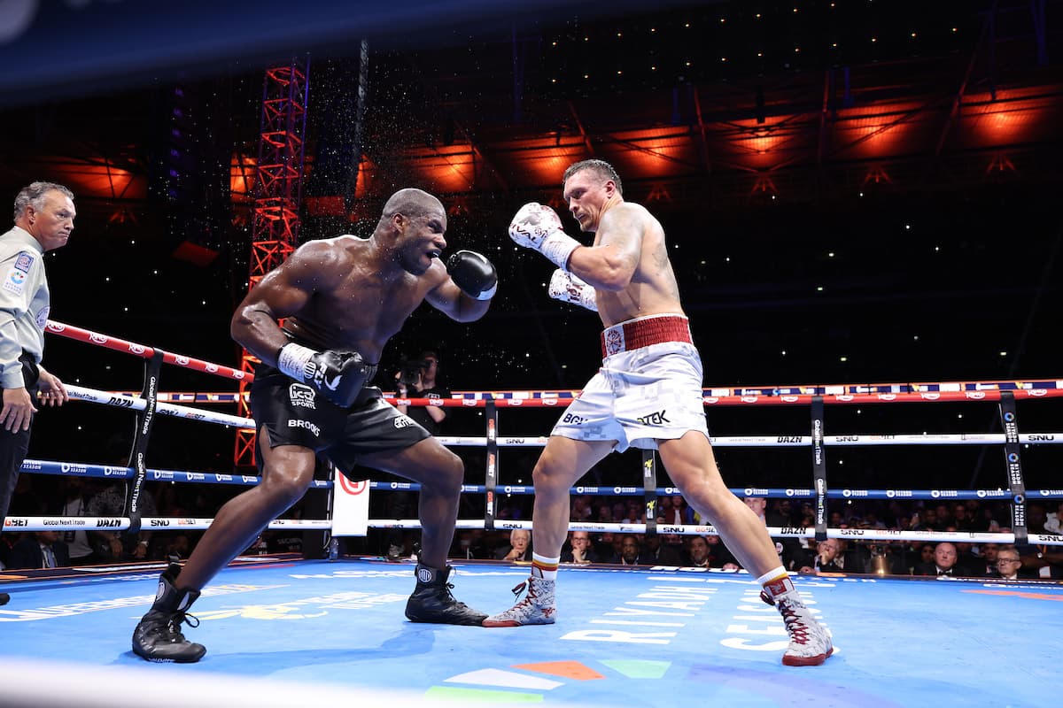 Daniel Dubois and Oleksandr Usyk during their boxing bout at Wembley Stadium in London