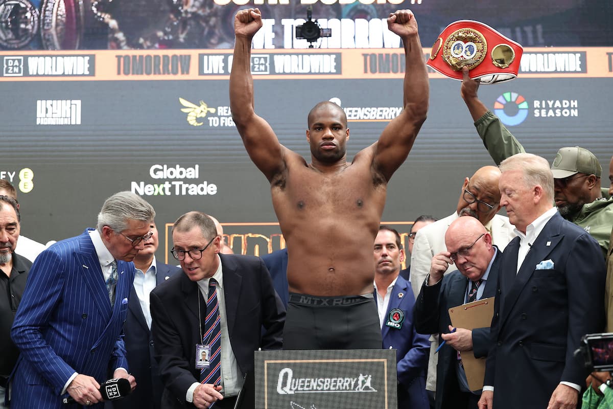 Daniel Dubois during the weigh-in ahead of his rematch against Oleksandr Usyk at Wembley Stadium in London