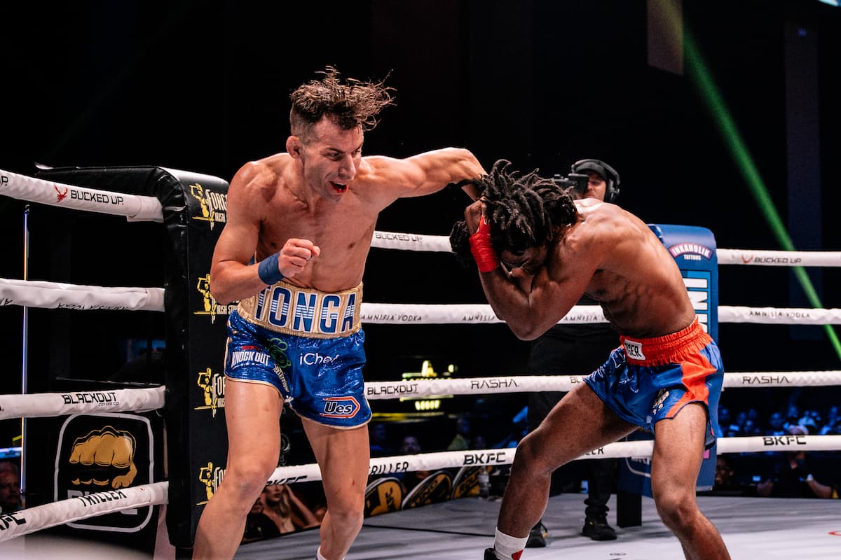 Gaston Reyno punches Milton Volter during their bout at BKFC 78 Hollywood