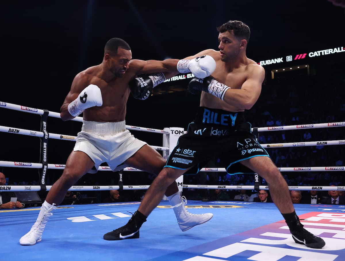 Harlem Eubank throws a jab during his bout against Jack Catterall