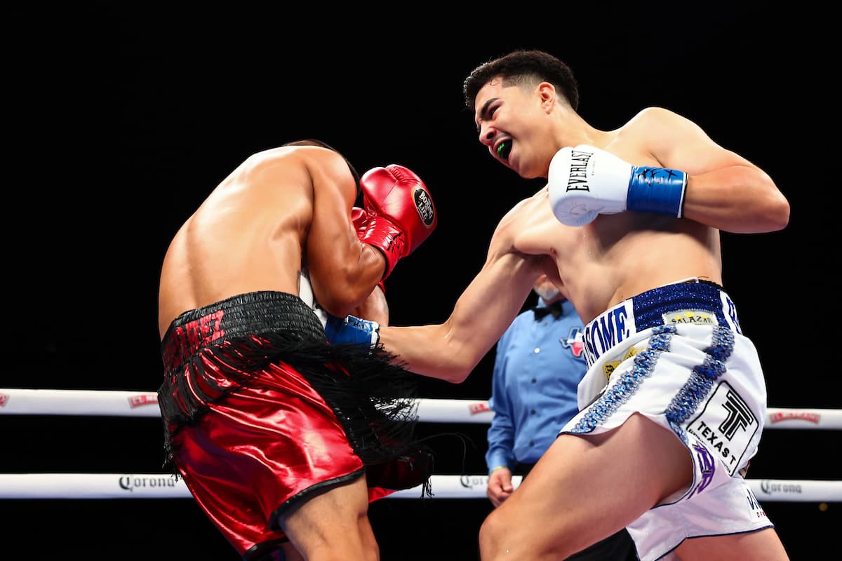 Hector Beltran lands an uppercut during his bout against Edgar Gutierrez