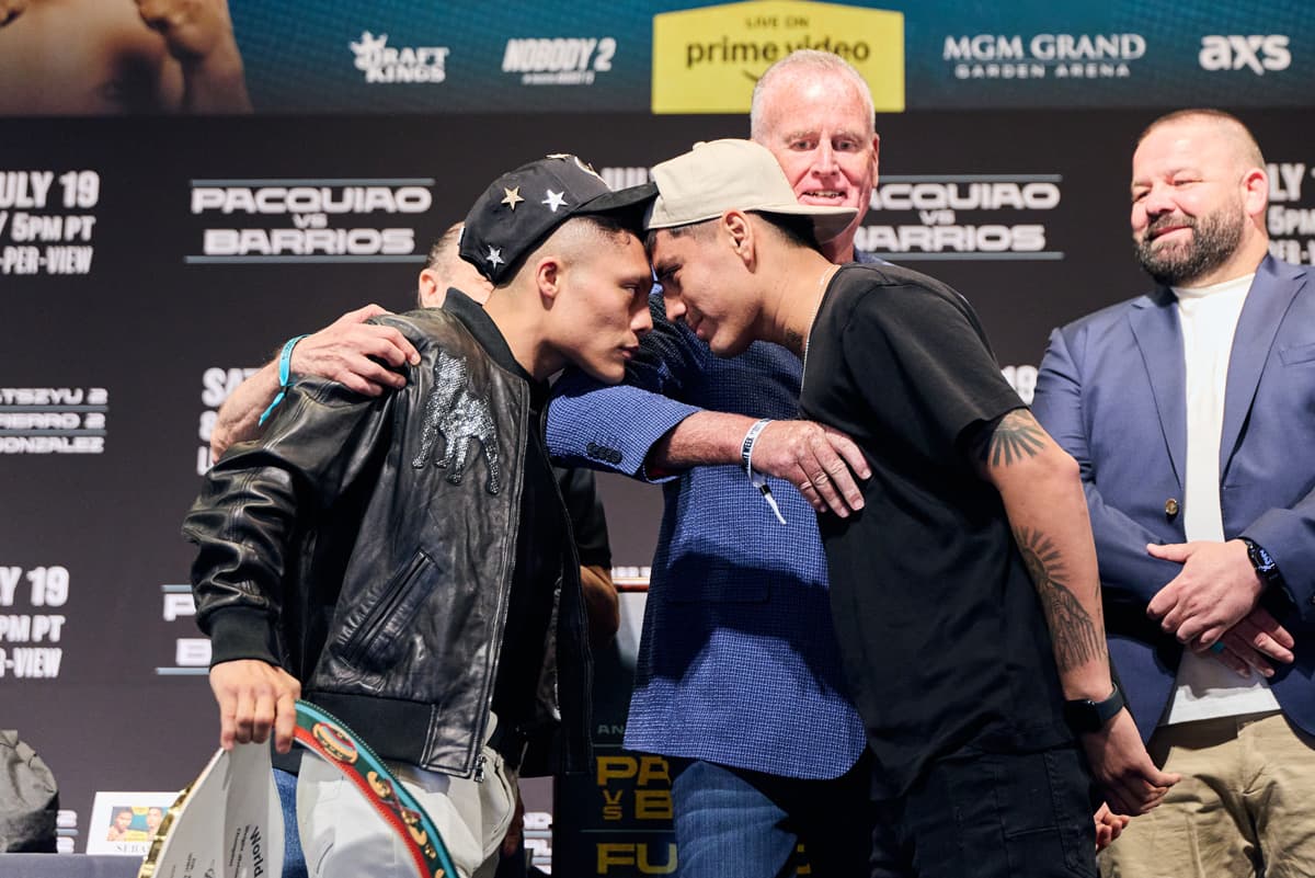 Isaac Cruz and Angel Fierro at the press conference ahead of their bout in Las Vegas
