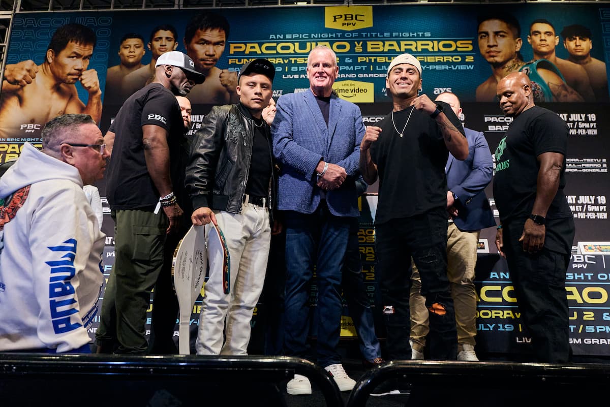 Isaac Cruz and Angel Fierro at the press conference ahead of their bout in Las Vegas