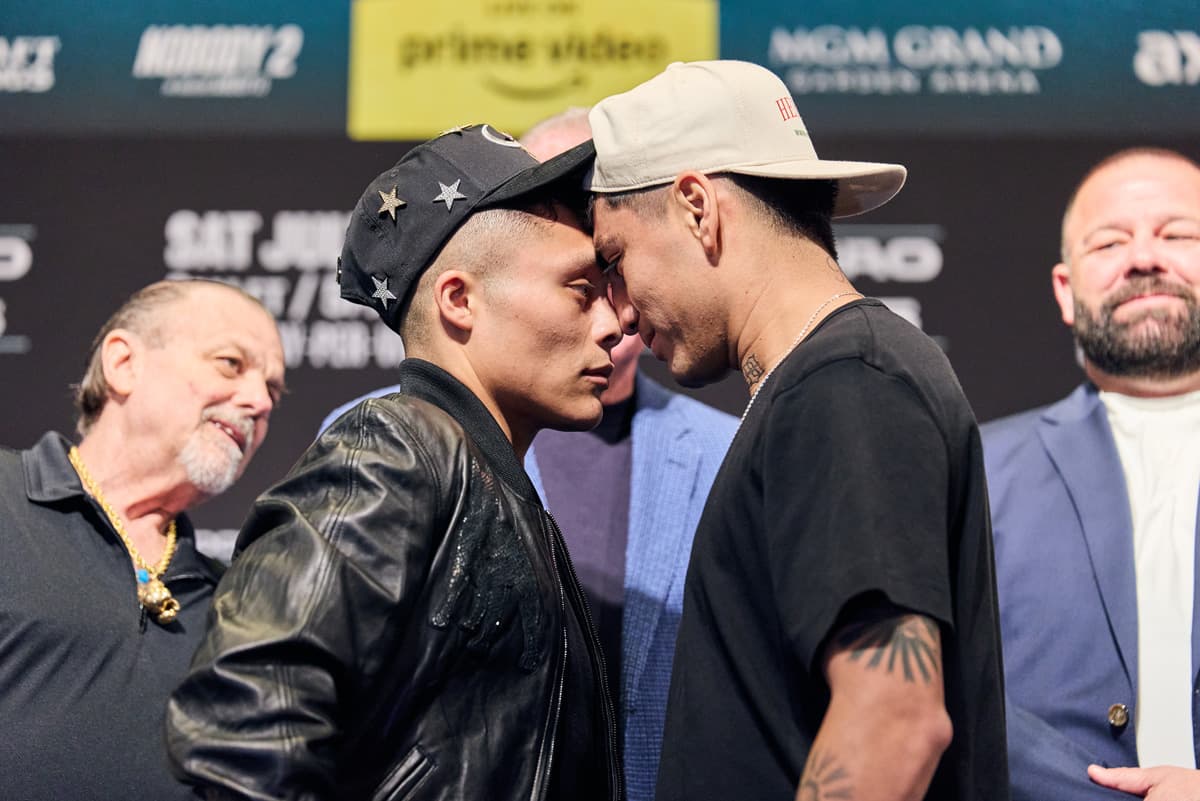Isaac Cruz and Angel Fierro at the press conference ahead of their bout in Las Vegas