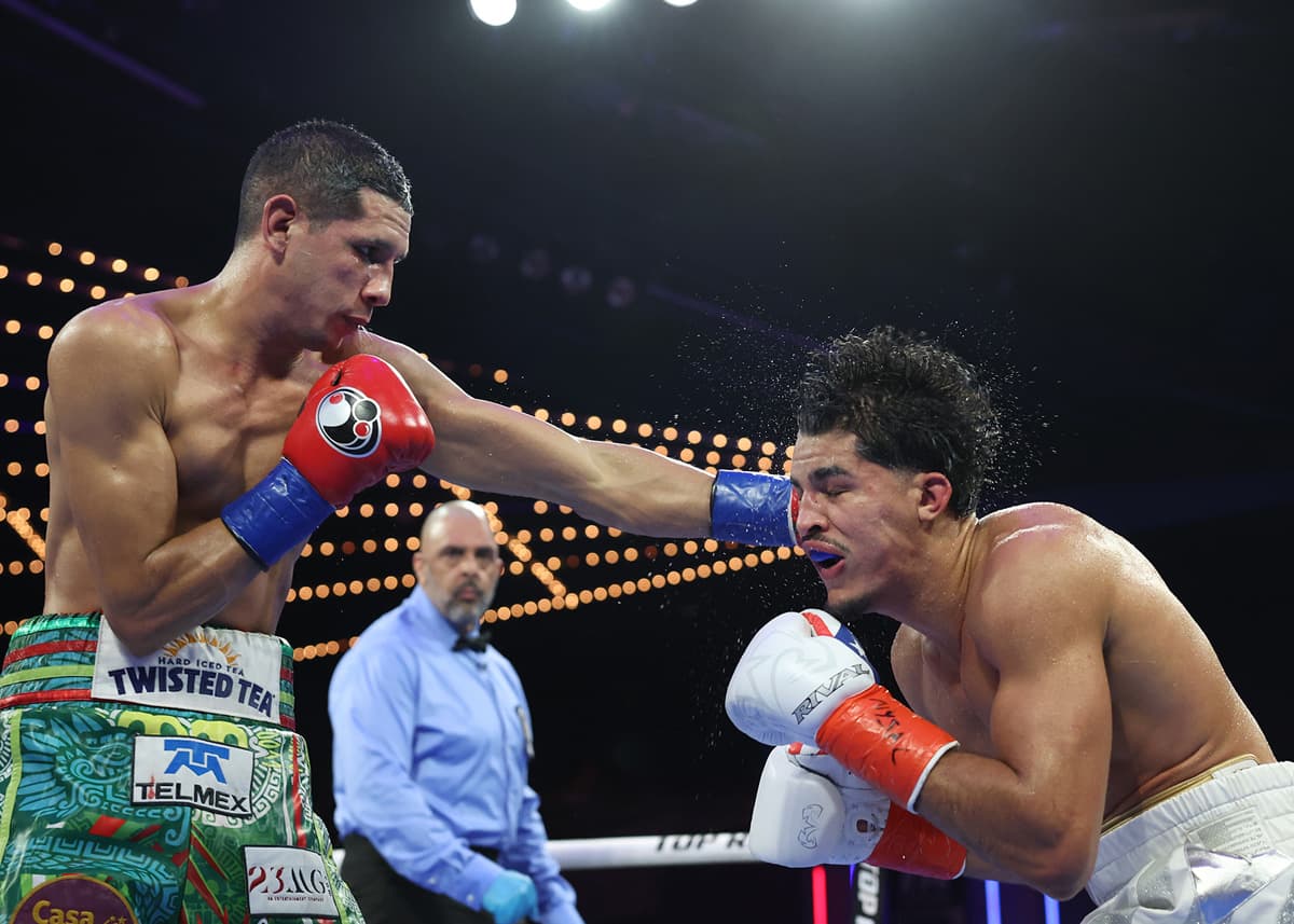 Jorge Garcia Perez punches Xander Zayas during their bout at The Theater at Madison Square Garden in New York