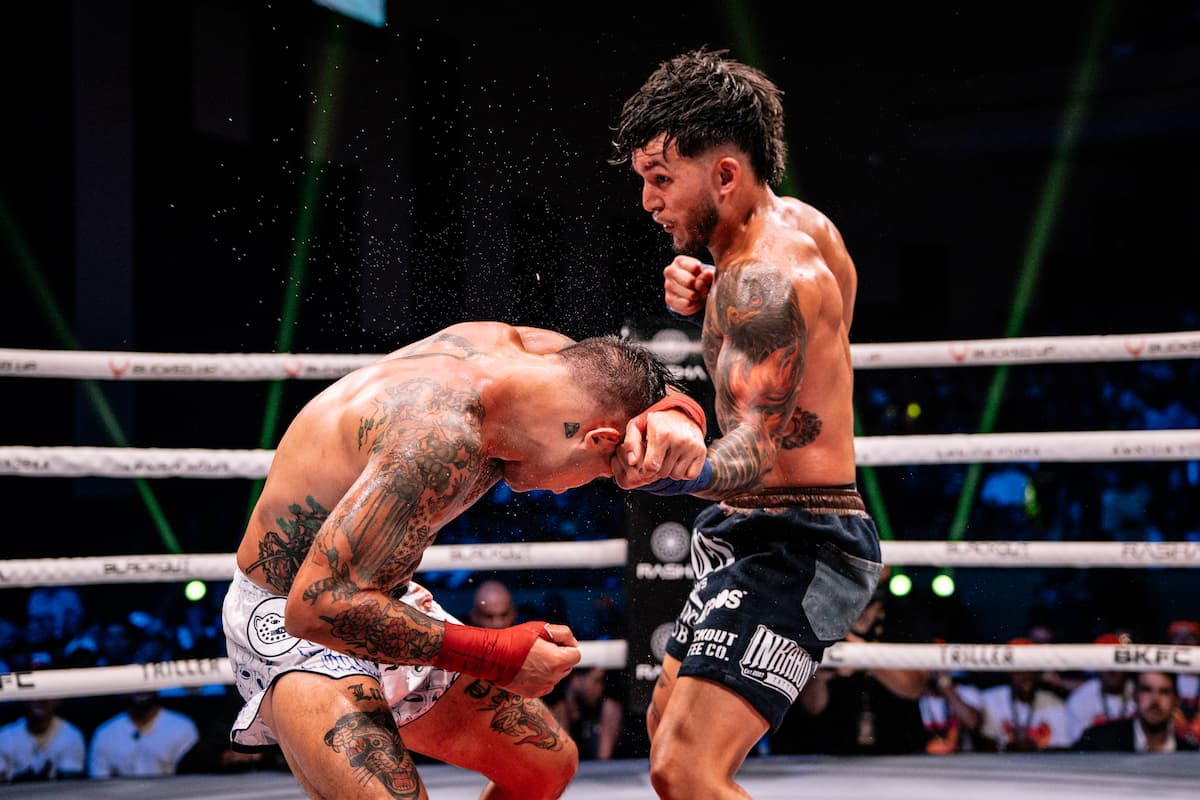 Justin Ibarrola Sanchez and Robert Armas during their bout at BKFC 78 Hollywood