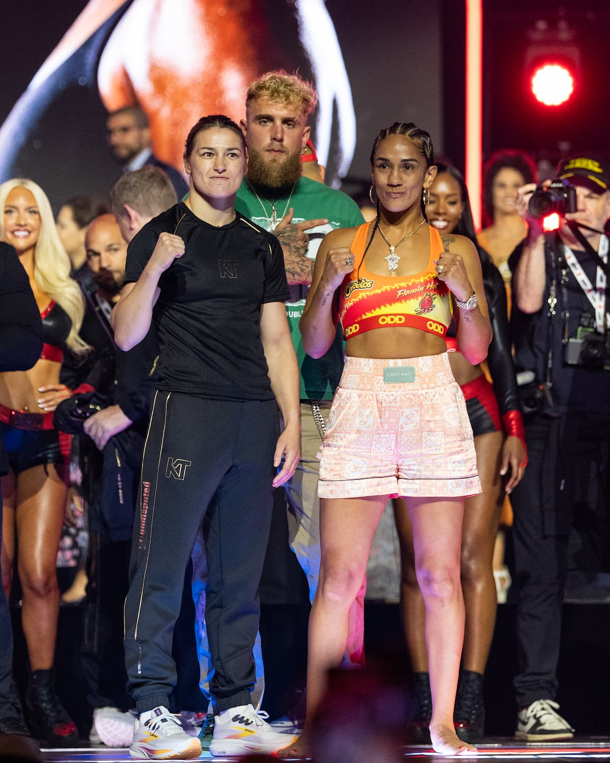 Katie Taylor and Amanda Serrano at the weigh-in, ahead of their trilogy fight in New York