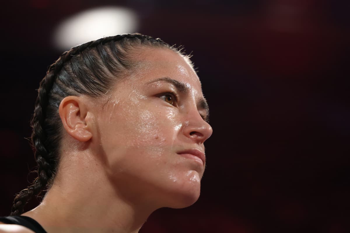 Katie Taylor during her boxing bout against Amanda Serrano at MSG in New York
