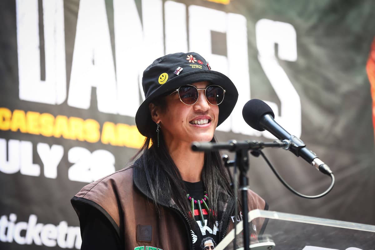 Lani Daniels during the press conference ahead of her bout against Claressa Shields