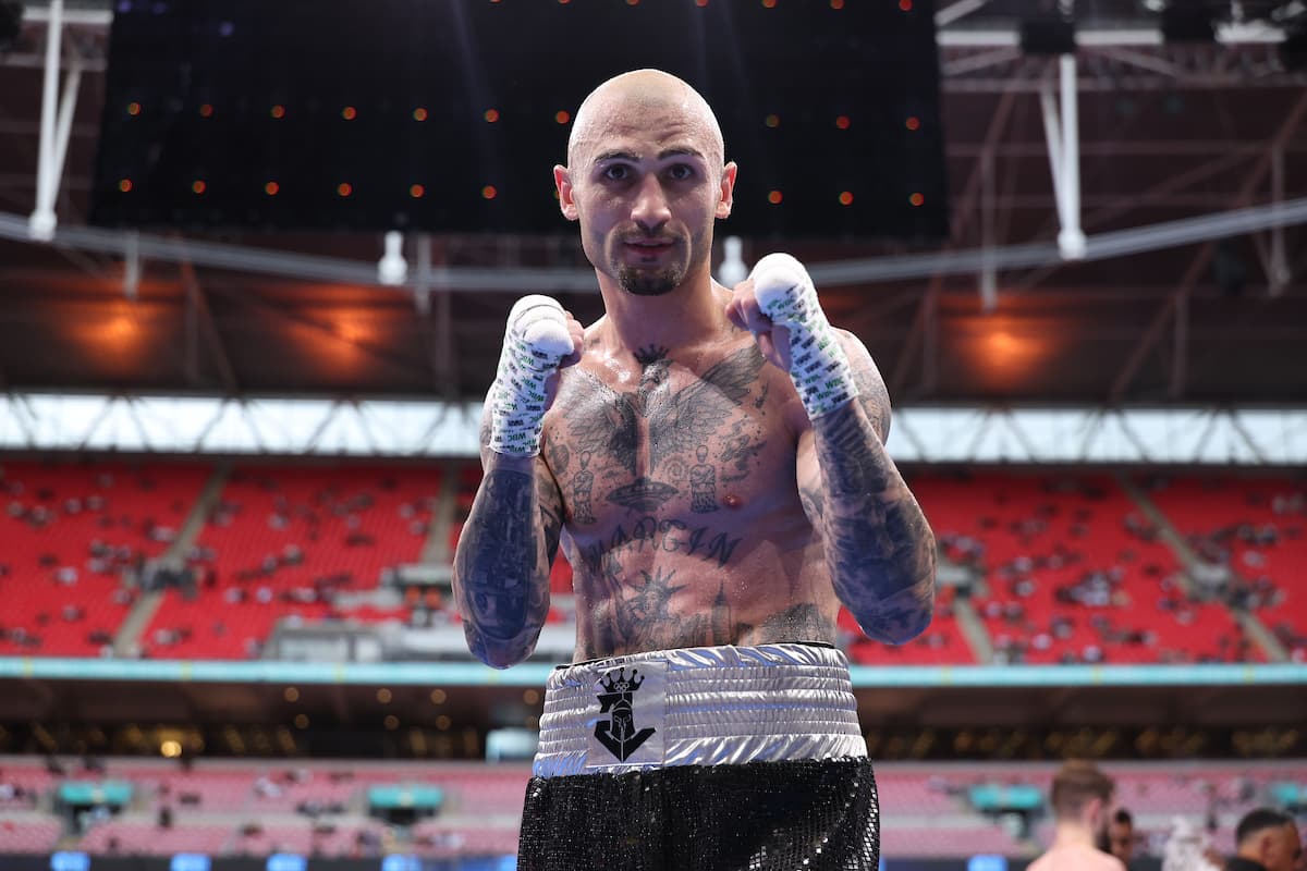 Lasha Guruli after his victory over James Francis in their boxing bout at Wembley Stadium in London