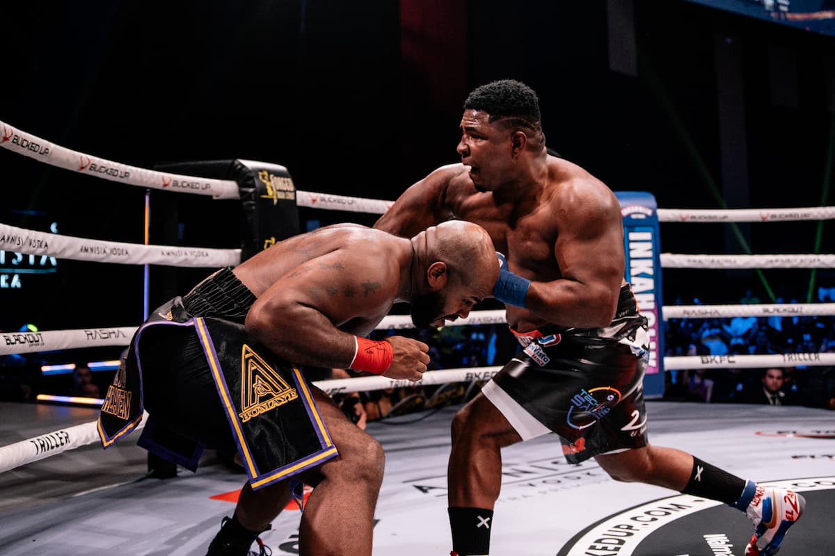 Leonardo Perdomo and Arnold Adams during their bout at BKFC 78 Hollywood