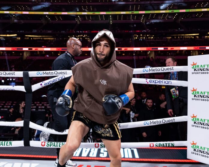 Lucas Bahdi enters the boxing ring ahead of his fight