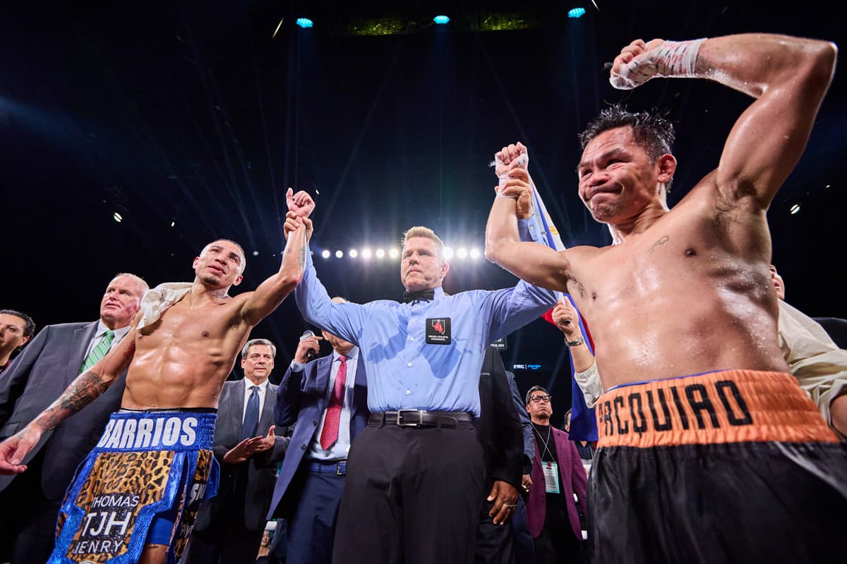 Mario Barrios and Manny Pacquiao fight to a majority draw at the MGM Grand Garden Arena in Las Vegas
