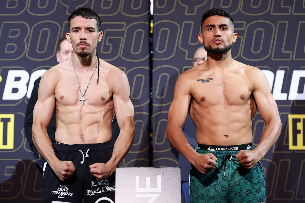 Manuel Flores and Jorge Chavez at the weigh-in, ahead of their boxing bout at Golden Boy Fight Night in Indio, CA
