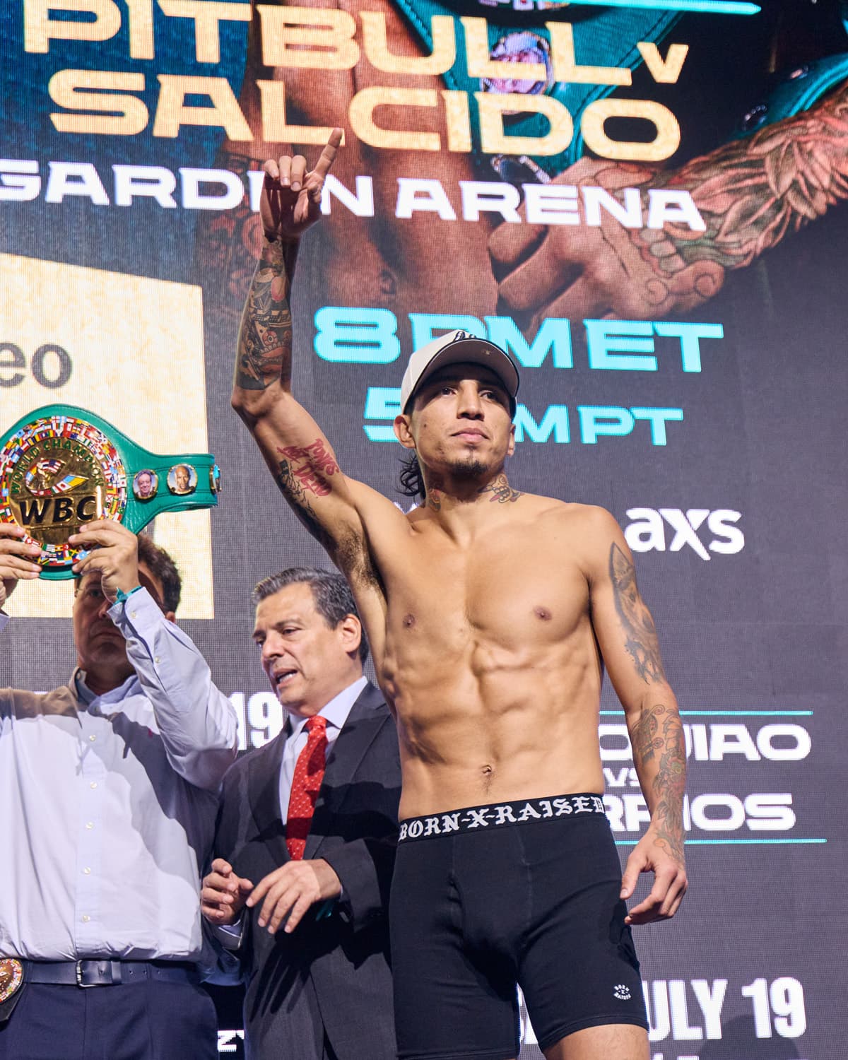 Mario Barrios at the weigh-in ahead of his bout against Manny Pacquiao in Las Vegas