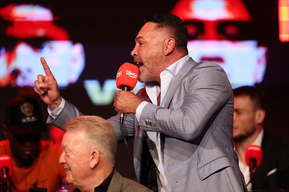 Oscar De La Hoya during the press conference in Corona, NY