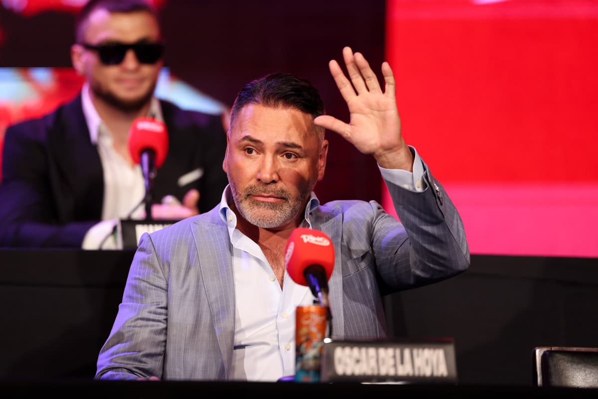 Oscar De La Hoya during the press conference in Corona, NY