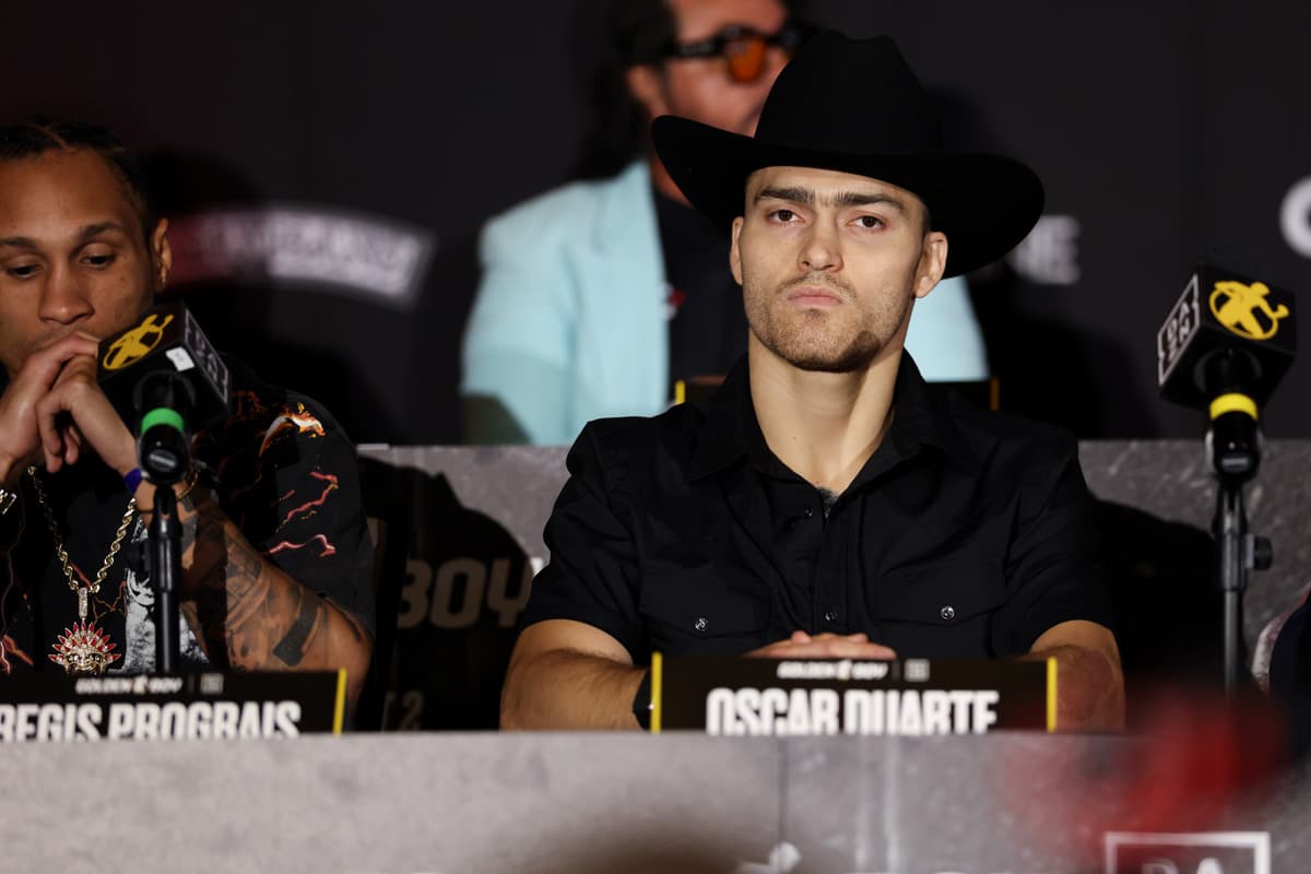 Oscar Duarte during the press conference ahead of his boxing bout against Kenneth Sims Jr in Chicago