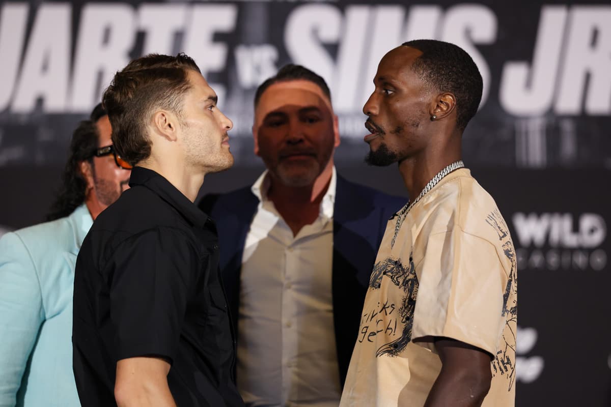 Oscar Duarte and Kenneth Sims Jr. come face-to-face during the press conference ahead of their boxing bout in Chicago